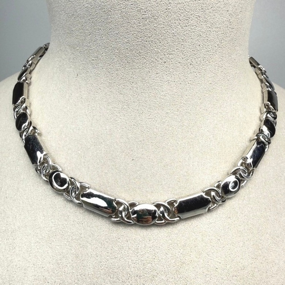 Vintage Silver Tone Link Choker Necklace 16" 1990s Chic Minimalist